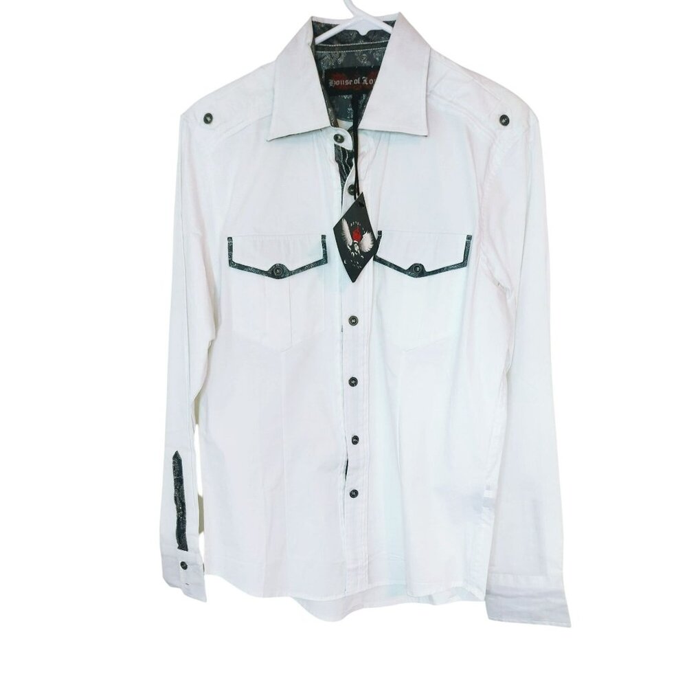 House of Lords Mens White Shirt Small Button Up Long Sleeve Casual